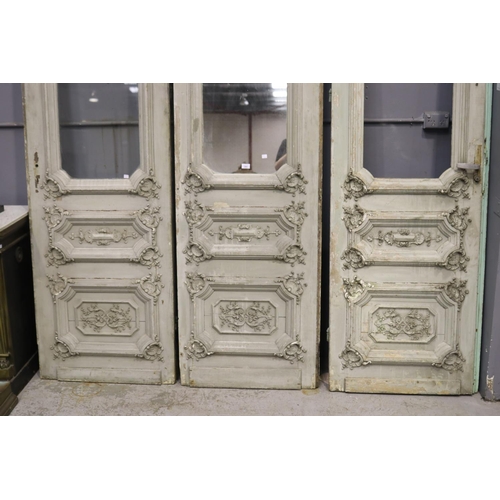 291 - Set of three antique French Louis XV salon doors, two with mirrored panels, applied cast plaster mou... 