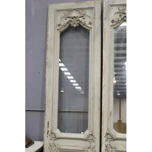 291 - Set of three antique French Louis XV salon doors, two with mirrored panels, applied cast plaster mou... 