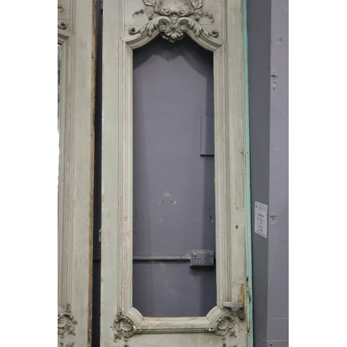 291 - Set of three antique French Louis XV salon doors, two with mirrored panels, applied cast plaster mou... 