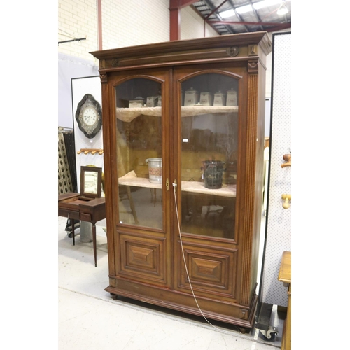 307 - Antique French Henri II bookcase, two glazed doors, three shelves to interior, approx 225cm H x 142c... 