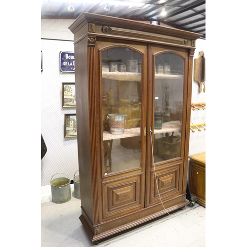 307 - Antique French Henri II bookcase, two glazed doors, three shelves to interior, approx 225cm H x 142c... 