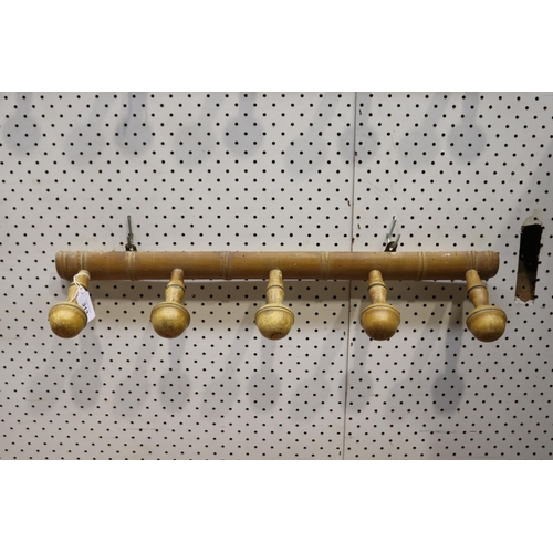 313 - Antique French five button faux bamboo coat rack, approx 61cm W