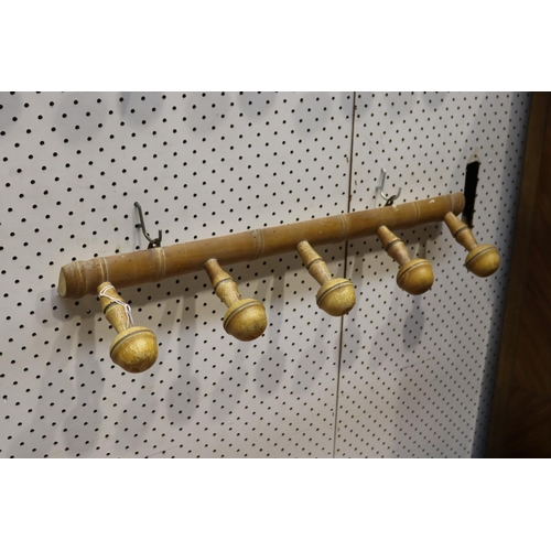 313 - Antique French five button faux bamboo coat rack, approx 61cm W