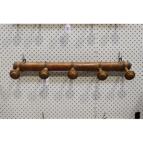 314 - Antique French faux bamboo five button coat rack, approx 67cm W