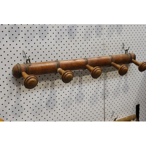 314 - Antique French faux bamboo five button coat rack, approx 67cm W