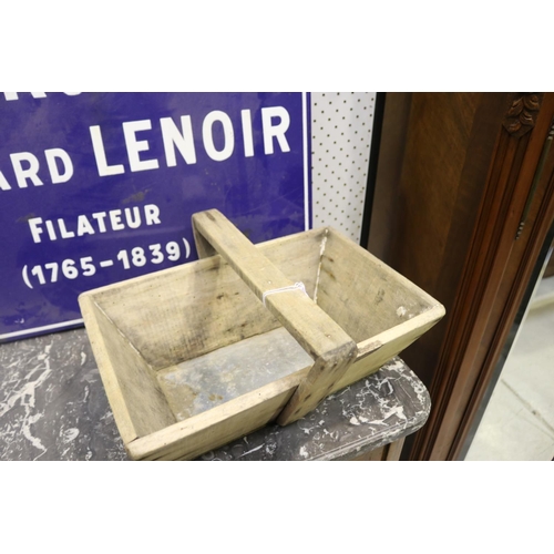 321 - Vintage French wooden flower pickers basket, approx 11cm H ex handle x 35cm W x 24cm D