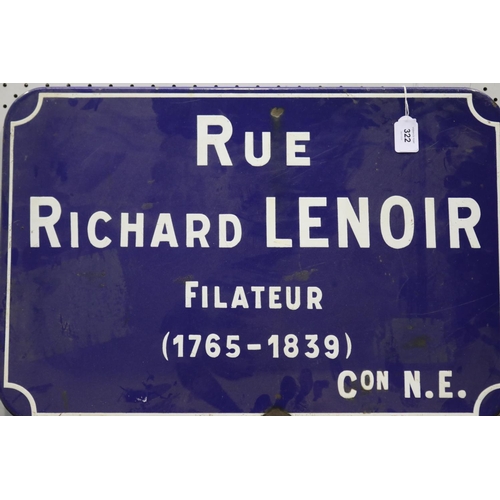 322 - Vintage French blue enamel street sign 