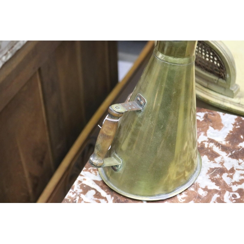 331 - Antique French lidded brass & copper jug, approx 29cm H