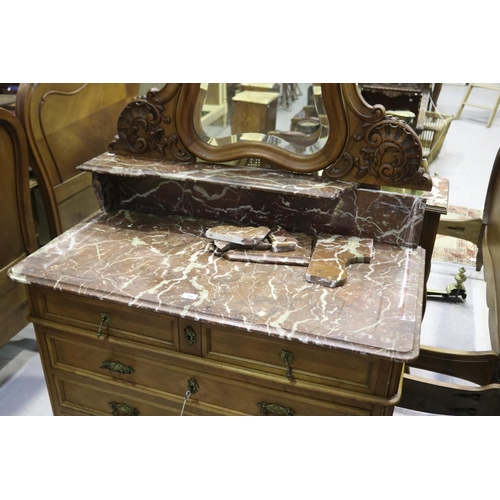 334 - French Louis XV style chest, mirrored back chest with marble top (AF to marble), approx 187cm H x 11... 