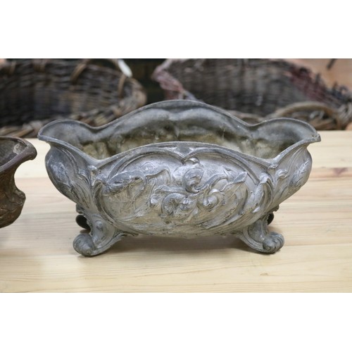 61 - Two French garden jardiniere planters (AF to one leg) approx 18cm H x 38cm W x 16cm D and smaller