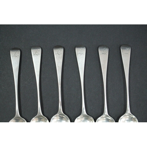 1004 - Set of six Georgian hallmarked sterling silver teaspoons, London maker EJ, approx 86gms (6)