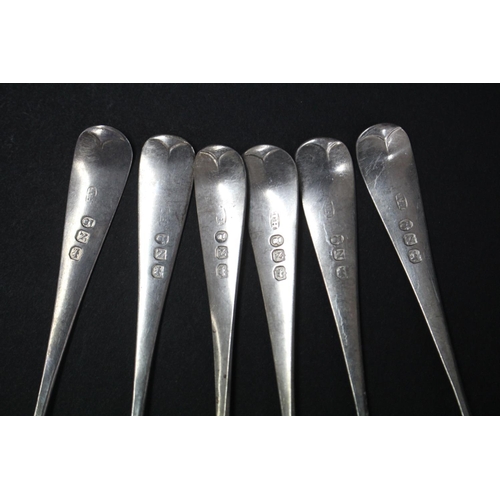 1007 - Set of six Georgian hallmarked sterling silver teaspoons, London maker TH, approx 81gms  (6)