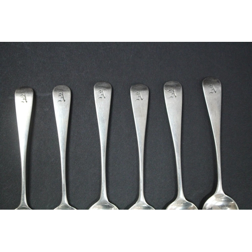 1008 - Set of six Georgian hallmarked sterling silver teaspoons, London maker SG FW IB, approx 72gms (6)