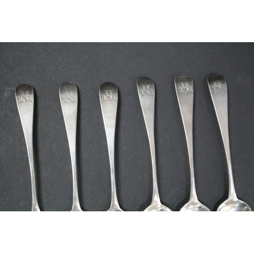1009 - Set of six Georgian hallmarked sterling silver teaspoons, London maker ?, approx 88gms  (6)