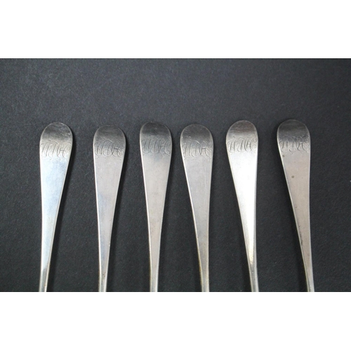 1010 - Set of six Georgian hallmarked sterling silver teaspoons, London maker ?, 75gms  (6)