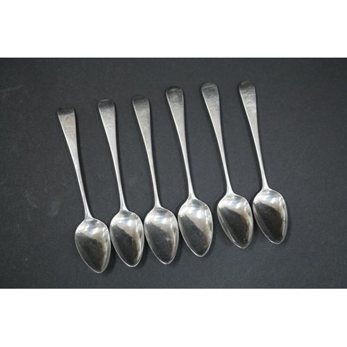 1011 - Set of six Georgian hallmarked sterling silver teaspoons, London maker ?, approx 66gms  (6)