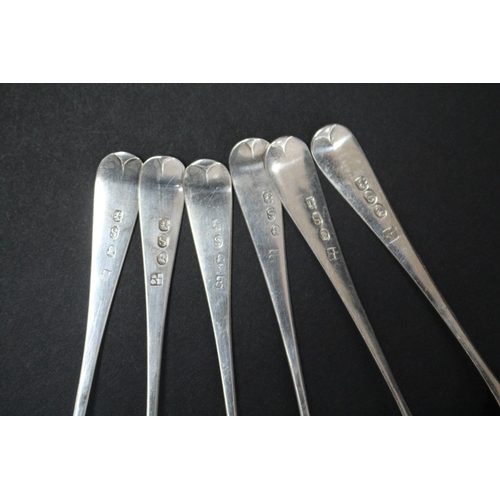 1011 - Set of six Georgian hallmarked sterling silver teaspoons, London maker ?, approx 66gms  (6)