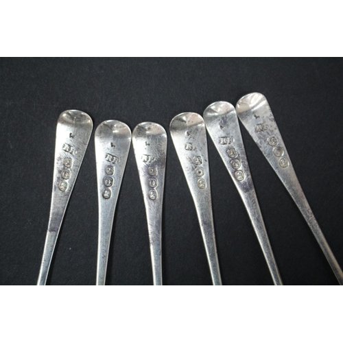 1012 - Set of six Georgian hallmarked sterling silver teaspoons, London maker ?, approx 65gms   (6)