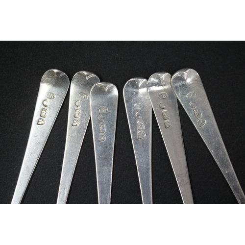 1013 - Set of six Georgian hallmarked sterling silver teaspoons, maker ?, approx 83gms  (6)