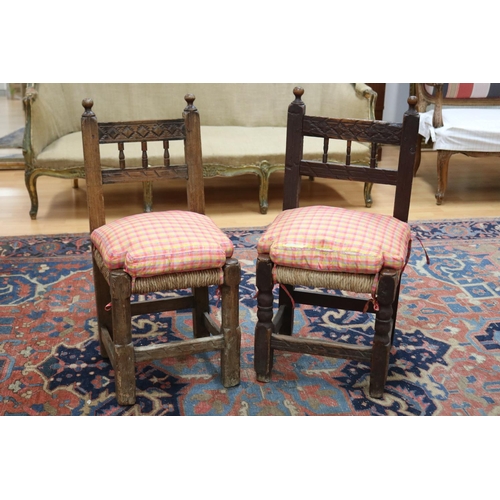 360 - Two similar antique late 17th century or early 18th century Spanish rush seated chairs, each approx ... 