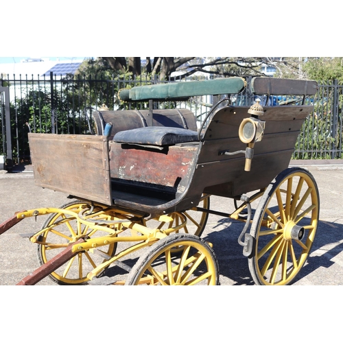 429 - Antique French horse drawn carriage, with original buggy lanterns, approx 162cm H x 406cm L x 165cm ... 