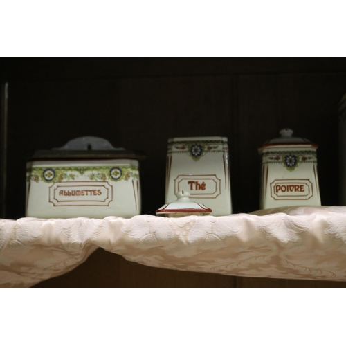 308 - Set of French ceramic spice pots and extra, some damaged, approx 18cm H and shorter