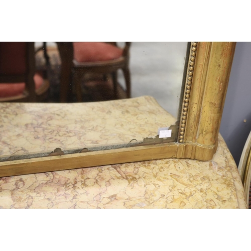 219 - Large antique French mirror, with central C scroll crest, and beaded inner edge, approx 180cm H x 10... 