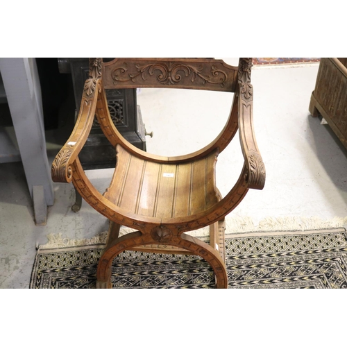 347 - Italian walnut Savonarola / X frame armchair