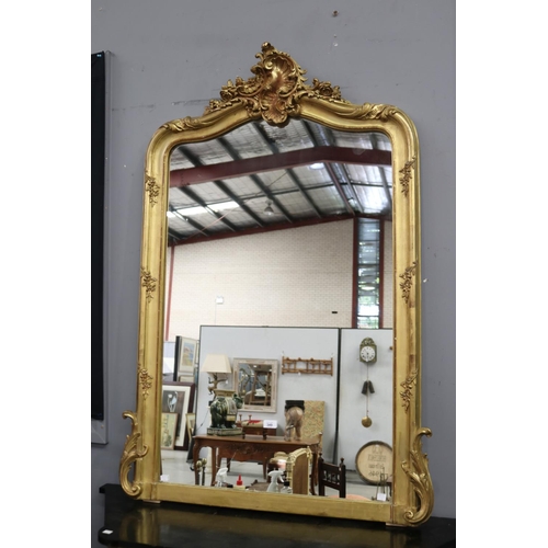 349 - Antique French Louis XV style gilt mantle mirror, approx 138cm H x 93cm W