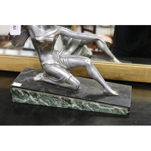 351 - French Art Deco sculpture of Diana, with raised arm (spear missing), signed to base URIANO, approx 3... 