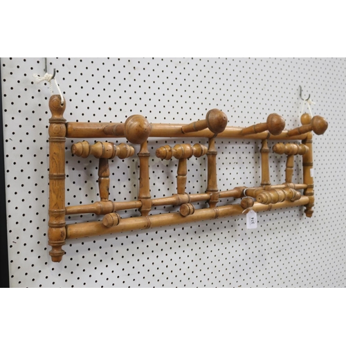374 - Antique French faux bamboo wall mountable coat rack, approx 30cm H x 82cm W