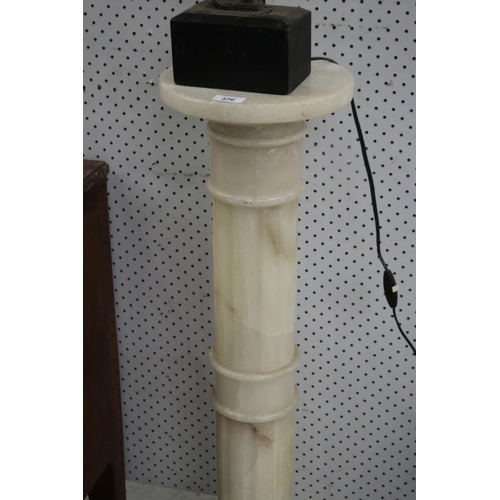 376 - Alabaster column light, unknown working order, approx 101cm H