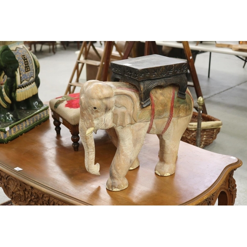 377 - Large wooden elephant stool, approx 48cm H x 50cm W