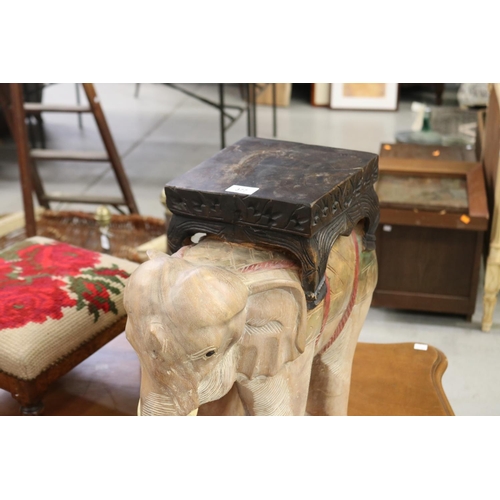 377 - Large wooden elephant stool, approx 48cm H x 50cm W