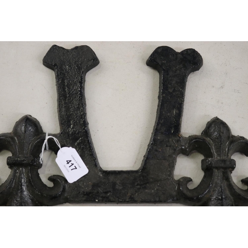 417 - Antique French iron boot scraper with black painted finish, approx 26cm H x 35cm W