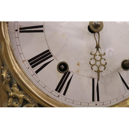 434 - Antique French comtoise clock movement, has key (in office D4071-1-9), pendulum and weights
