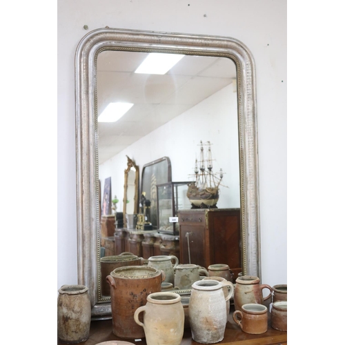 449 - French Napoleon III style mirror with silver frost painted finish, approx 152cm x 83cm