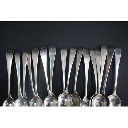 1022 - Sixteen antique hallmarked sterling silver teaspoons, various dates and makers. approx 230 grams & a... 
