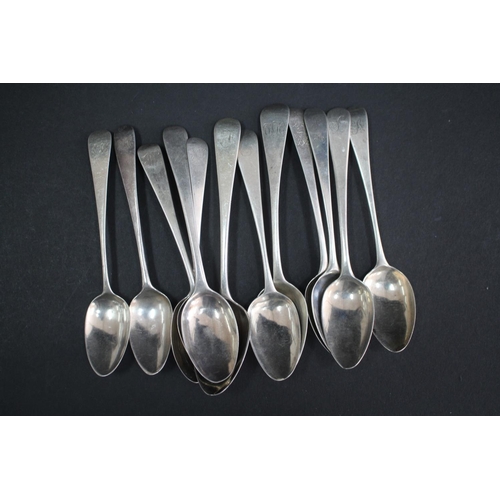 1024 - Twelve antique hallmarked sterling silver teaspoons, various dates and makers, approx 165 grams & ap... 