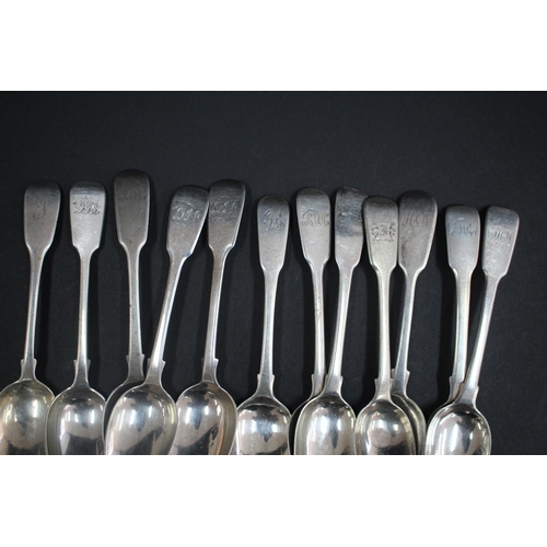 1031 - Twelve hallmarked sterling silver teaspoons, various dates and makers, approx 245 grams & approx 14.... 