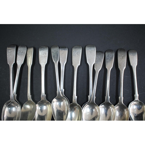 1032 - Twelve antique hallmarked sterling silver teaspoons, approx 240 grams & 15cm L & shorter (12)