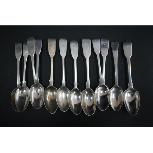 1033 - Twelve antique hallmarked sterling silver teaspoons, approx 220 grams & approx 15cm L & shorter (12)