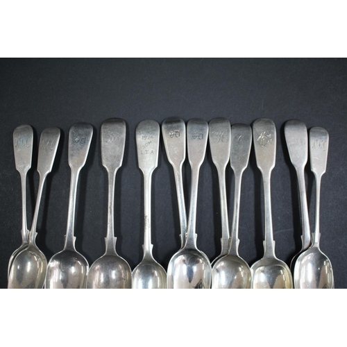 1034 - Twelve antique hallmarked sterling silver teaspoons, approx 240 grams & approx 15cm L & shorter (12)