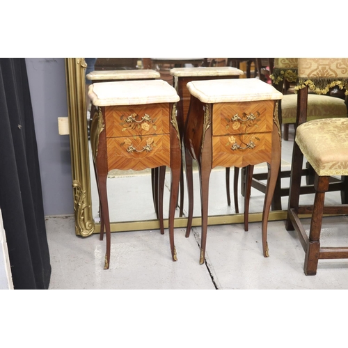 254 - Pair of French Louis XV style marble topped nightstands, each approx 75cm H x 35cm W (2)