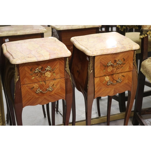 254 - Pair of French Louis XV style marble topped nightstands, each approx 75cm H x 35cm W (2)