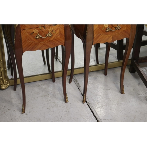 254 - Pair of French Louis XV style marble topped nightstands, each approx 75cm H x 35cm W (2)