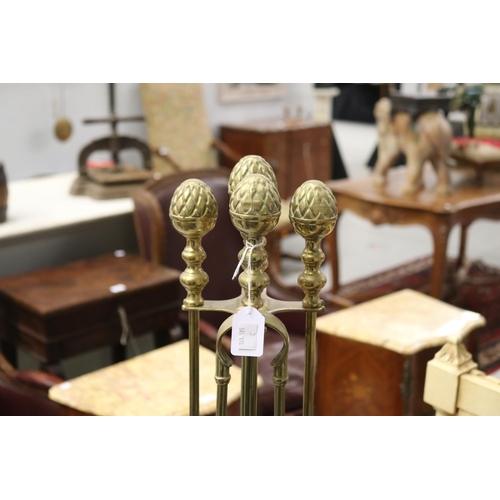 267 - French brass fire mantle tools on stand