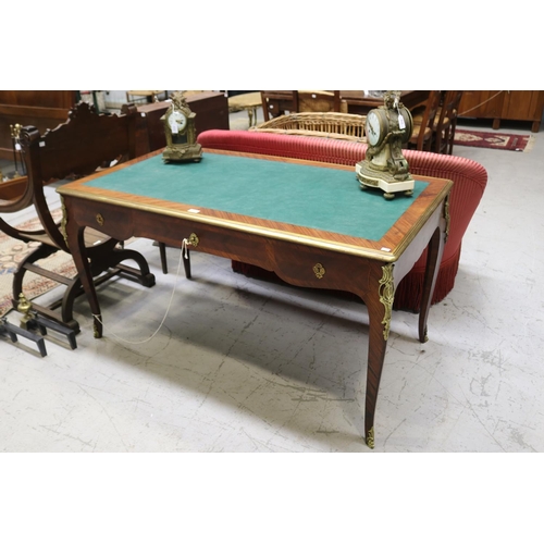 274 - Fine French Louis XV style desk, inset green writing surface, brass banded trim and cast mounts, app... 