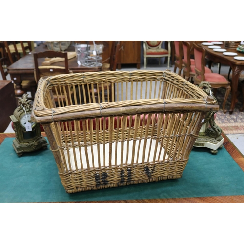 277 - Good antique French woven cane and wood rectangular basket, approx 41cm H x 68cm W x 50cm D