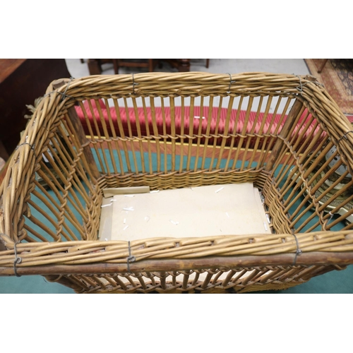 277 - Good antique French woven cane and wood rectangular basket, approx 41cm H x 68cm W x 50cm D